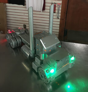 Handmade metal semi-truck model with working colored lights